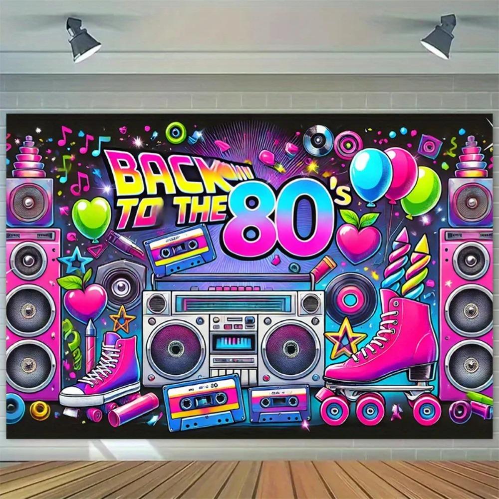 Vintage 80s Themed Birthday Party Shooting Background Neon Lights Cassette Tapes Amplifiers Home Decor Photography Background