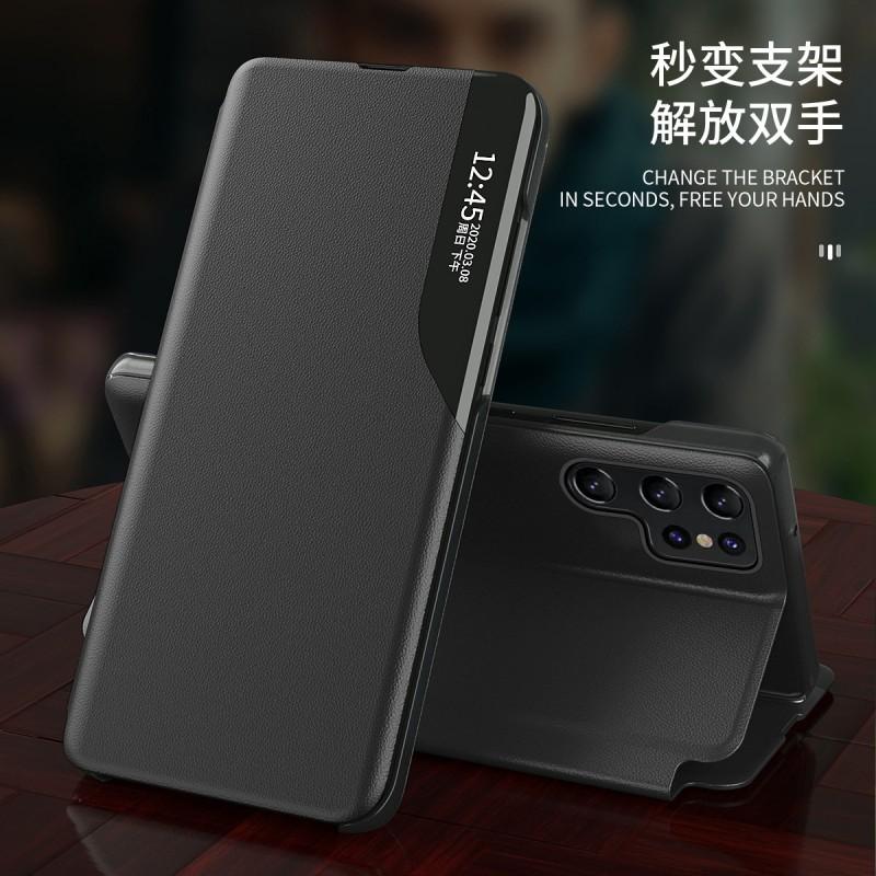 Magnetic Flip Phone Case With Side Window Kickstand Galaxy S23 Ultra S22 S21 Note20 A53 Slim Shockproof PC