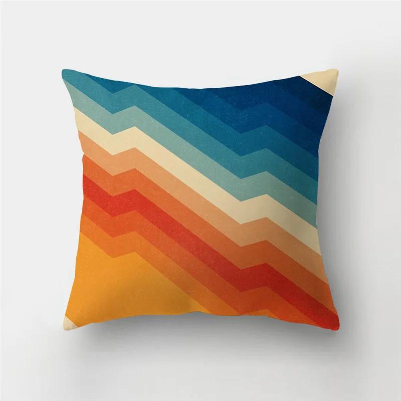 45x45cm Rainbow Geometric Sunset Pillow Cover Abstract Patchwork Stripe Cushion  Sofa Office   Home Decor