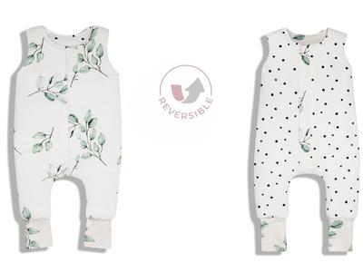 Reversible Sleeping Bag With Legs Xs (6-12 Months) Eucalyptus/Black Dots