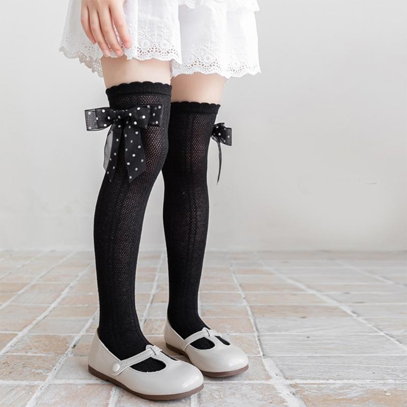 Süße Spitzenrüschen Baby Strümpfe Schleifen-Dekor Kinder Kniehoch Baumwolle Säuglinge Lange Schlauchsocken Stilvolle Strumpfwaren