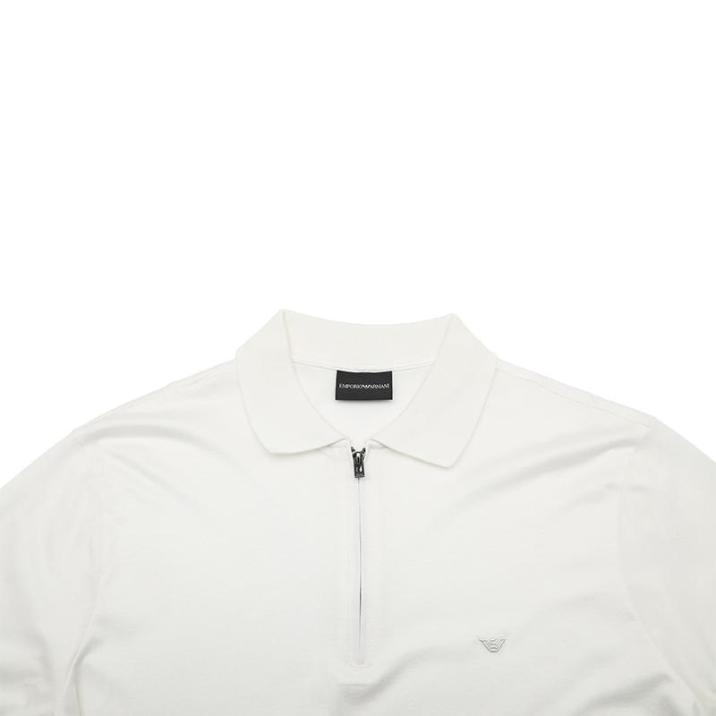 Emporio Armani Ss25 Eagle Embroidered Logo Solid Color Short Sleeve Polo Shirt Men Polo Shirts White EM001082-AF10017-U0003