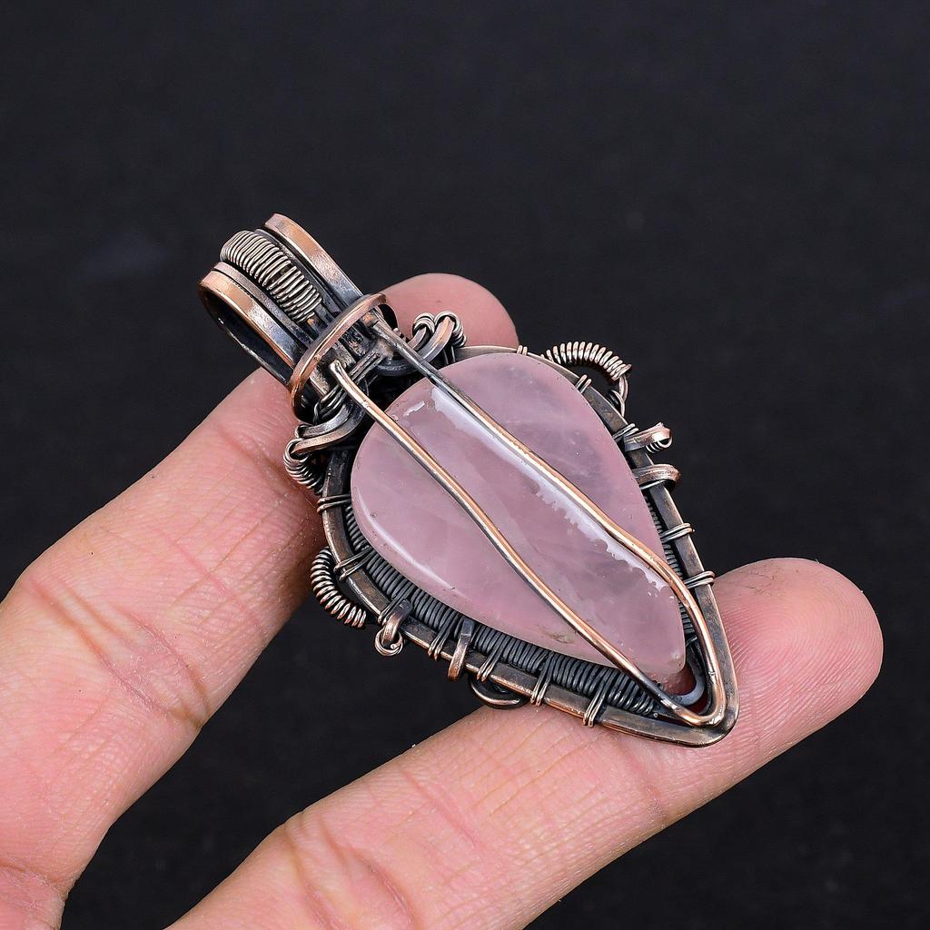 Rose Quartz Jewelry, 999 Copper Wire Wrapped Pendant Handmade Gemstone Jewelry, Gifts For Wife Brand New Pendant