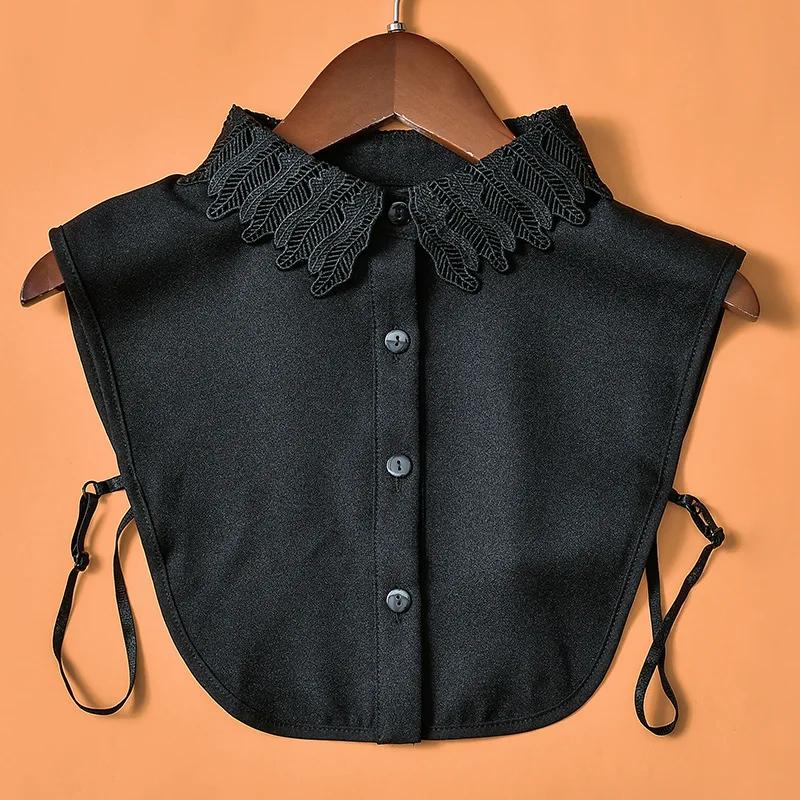 Vintage Floral Lace Fake Collar Women Lapel Button Down Detachable White Lapel Half Shirt False Collars Girls Removable Decor