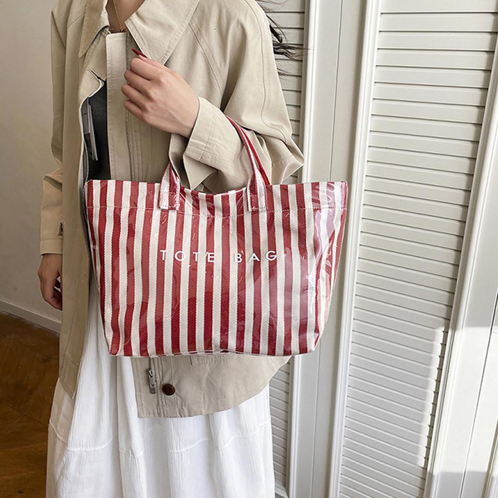 Gestreifte Damen-Tragetasche mit aufgedruckten Buchstaben, große Kapazität