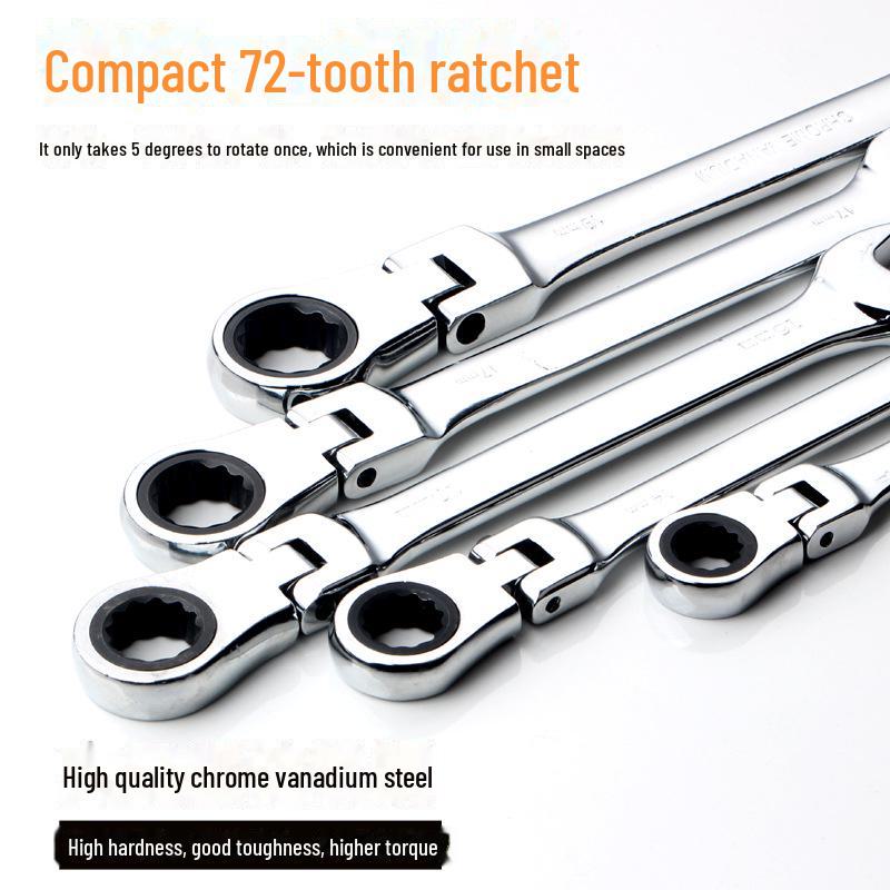 Adjustable Dual-Use 180° Ratchet Wrench with 72-Tooth CRV