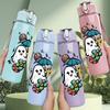 1PC Skeleton Cute Ghost Cartoon Print 750ml Color Plastic Sports Water Bottle Leakproof Flip Straw Lid Suitable for Sports Office Home Use