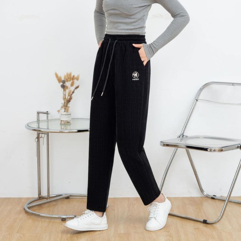 

Женские вельветовые брюки с флисовой подкладкой из синели, утолщенные повседневные брюки свободного кроя, осенне-зимние теплые удобные женские брюки 3XL чёрный