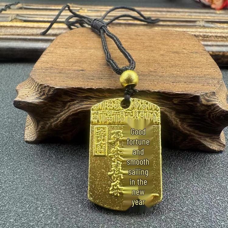 Vietnamesischer Sandgold Buddha Anhänger: Vergoldetes Maitreya Flammen Design