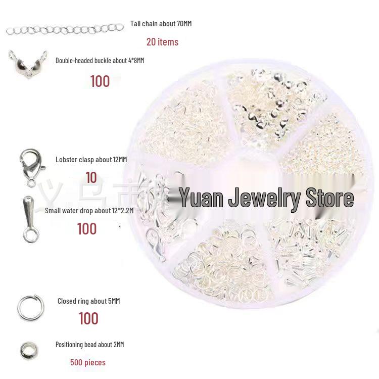 DIY Jewelry Making Set: Tail Chains, Lobster Clasps, Jump Rings, Crimp Beads, Stoppers, and Teardrop Pendants.