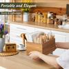 DRASTAR Acacia Wood Utensil Tray with 4 Compartments Built-In Napkin Holder Handcrafted Cutlery Organizer for Kitchen Table Party Picnic Versatile