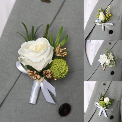 Simulierte Blumen-Ansteckblume, Kamelie, Gänseblümchen, weiße Tulpe, Rosen-Seidenblume