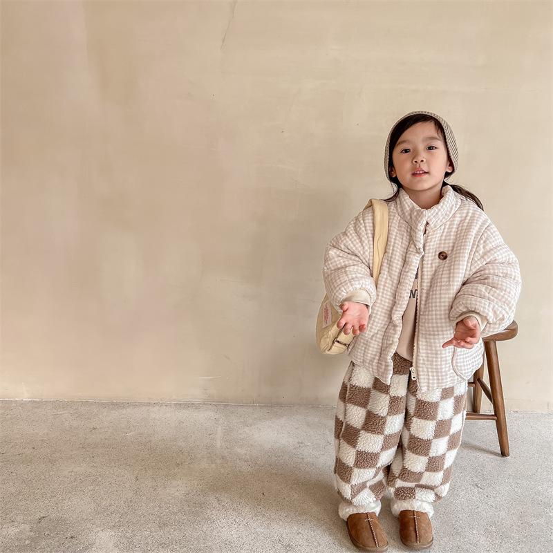 Winter Toddlers Kids Plaid Thicken Coats Fleece Children Warm Outerwear