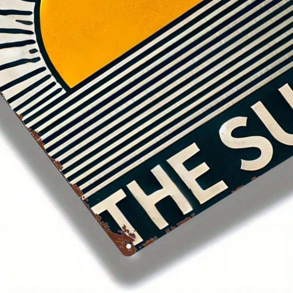 Here Comes the Sun 2D Metal Sign, Square Iron Wall Decor, Printed Hanging Plaque for Home Bar Cafe Garage
