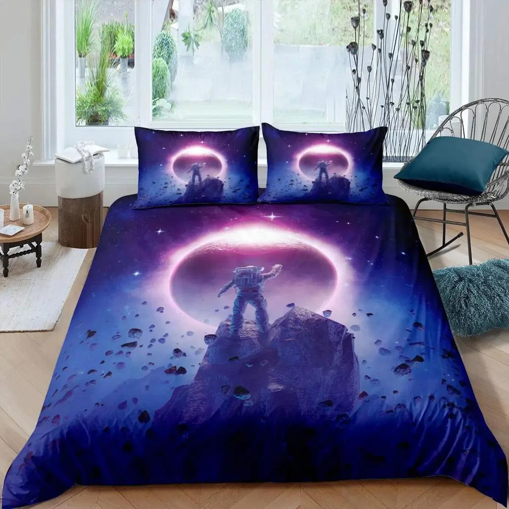 Astronaut Duvet Cover Set Galaxy Outer Space Bedding Set 3D Boys Cosmonaut Spaceman Comforter Cover Universe Planet Quilt Cover