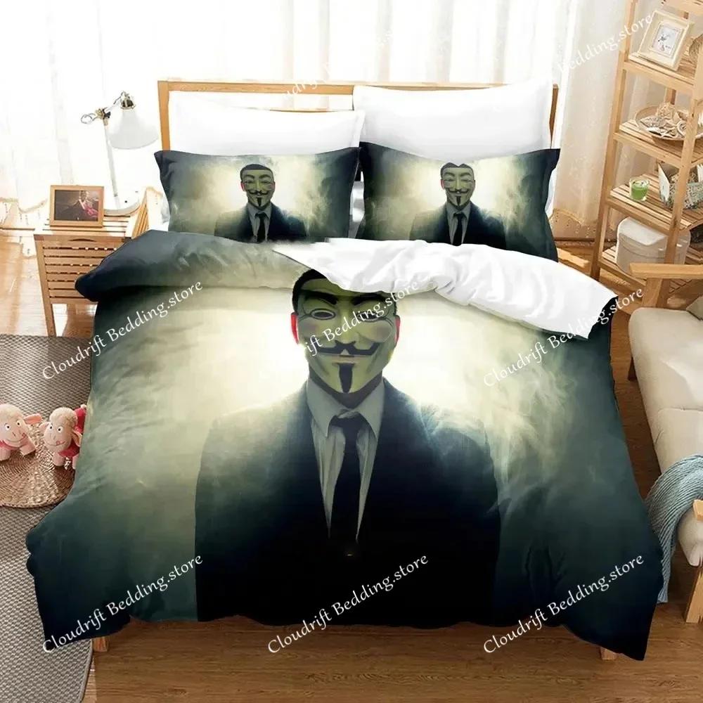Personality Technology Anonymous Bedding Set Duvet Cover Bed Set Quilt Cover Pillowcase Comforter King Queen Size Boys Adult026