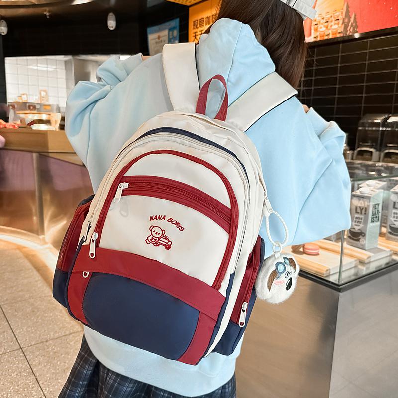 Color Block Backpack Women College Style Schoolbag Junior High School Student Backpack
