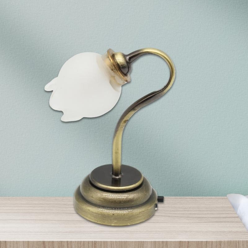 Retro Flower Shade LED Table Lamp for 1/12 Dollhouses Miniature LED Light Dollhouses Display Accessories and Decoration