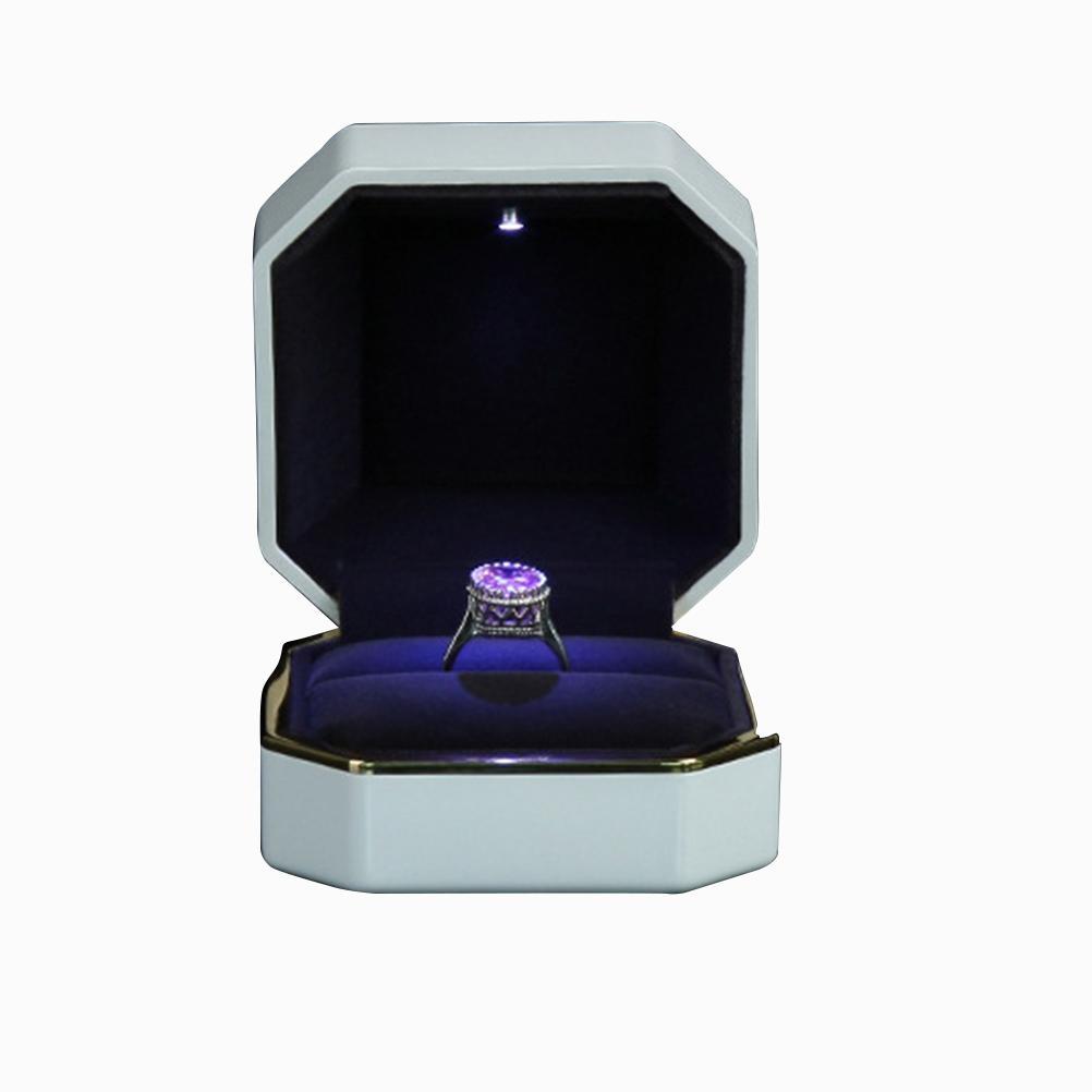 LED Ring Box Octagonal Velvet Wedding Ring Case Jewelry Gift Box with LED Light for Jewelry Display Wedding Engagement