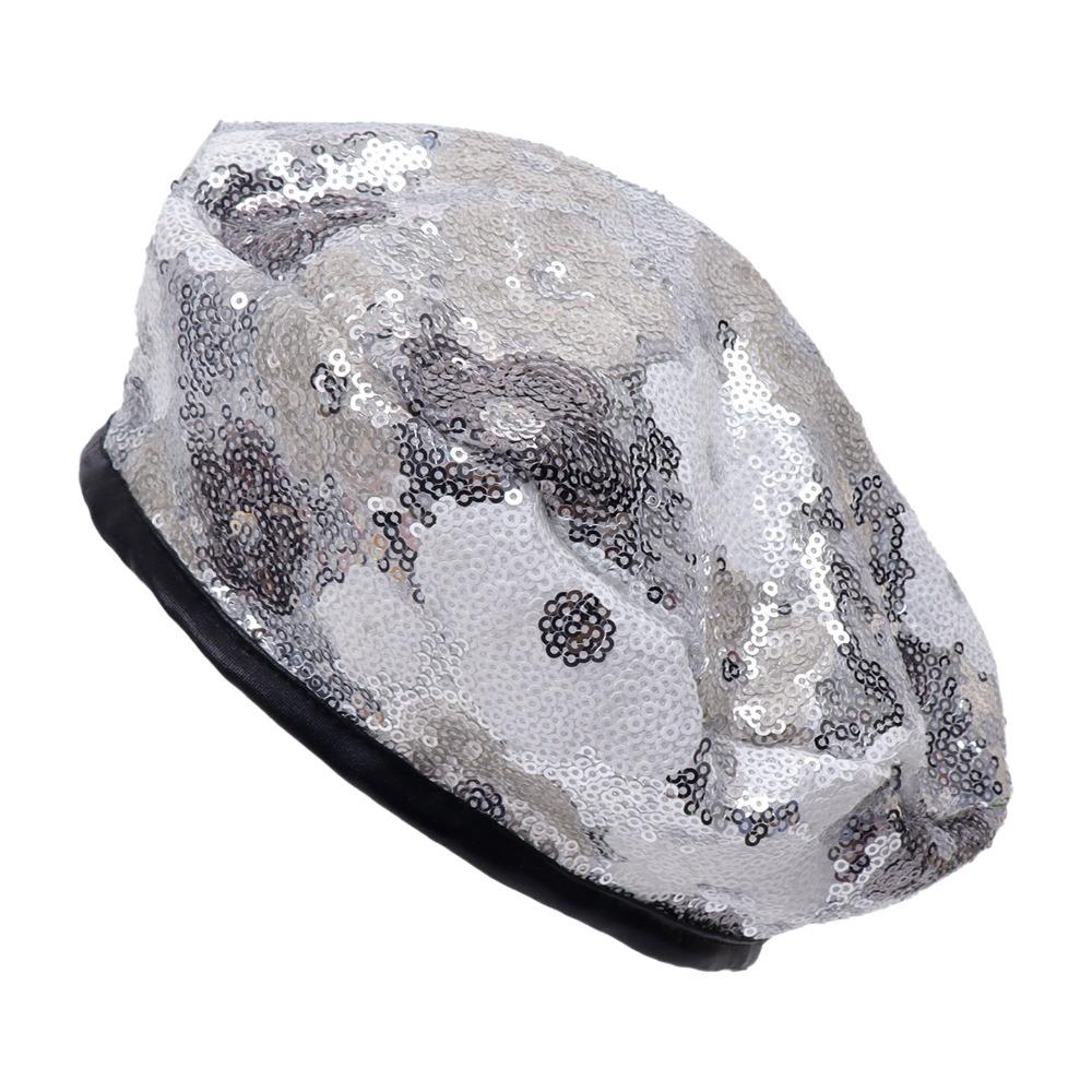 Flower Pattern Painter Cap Glitter Costume Headwear New French Beret Stage Costume серебряный