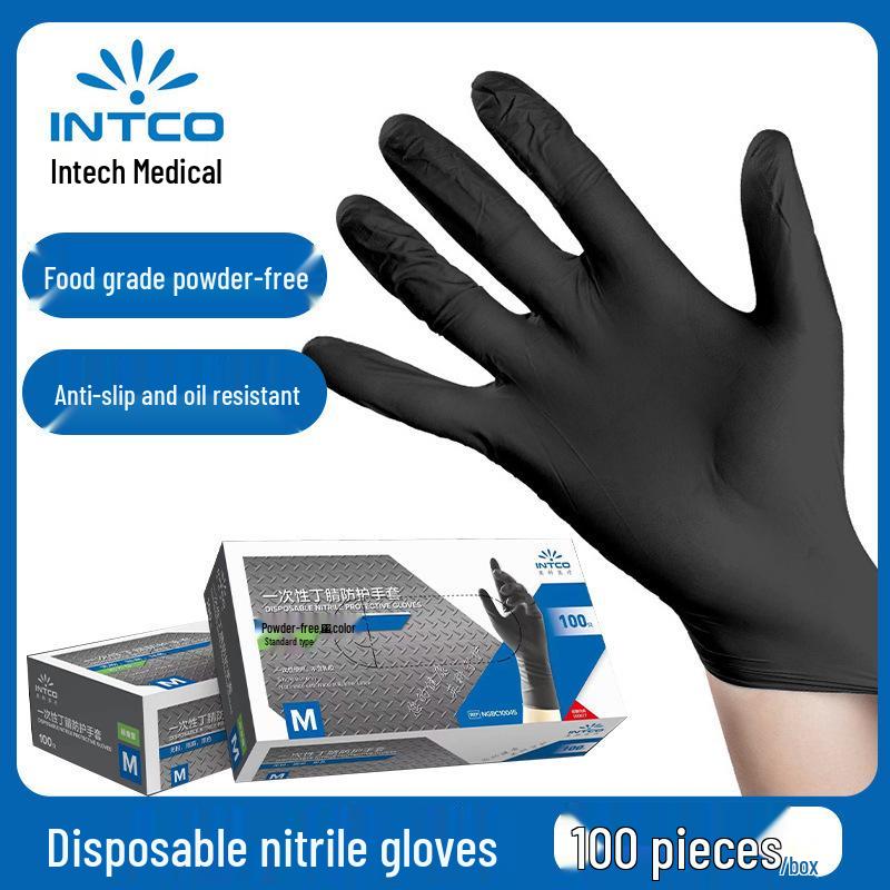 

Yingke Black Thickened Nitrile Gloves for Durable Kitchen and Dishwashing Use (Boxed) S*Standard