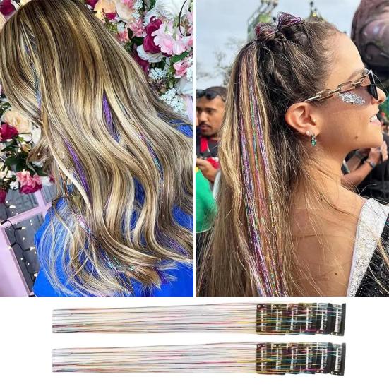 12 Stück Clip-in Metallic Extensions Tiefes Lila Glitzer Leicht 20 Zoll Lang Perücke Einfach Anzubringen Haarverlängerungen