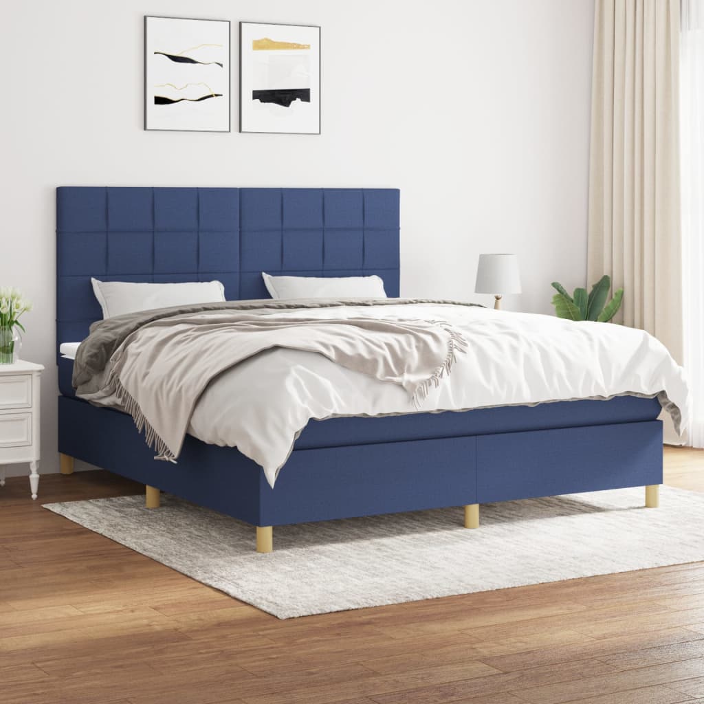 Box Spring Bed with Mattress Blue 180 x 200 cm Fabric