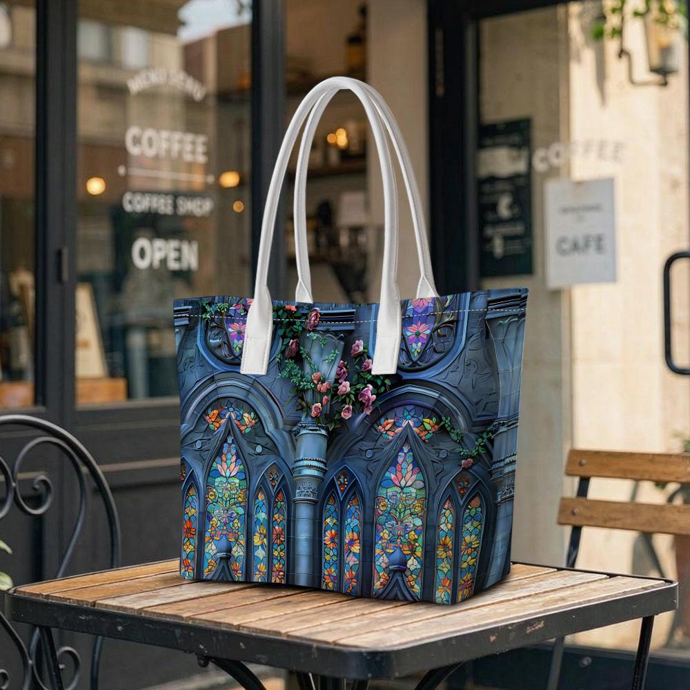 Gothic Stained Glass Pattern Women Tote Bag Daily Large Capacity Casual Handbag