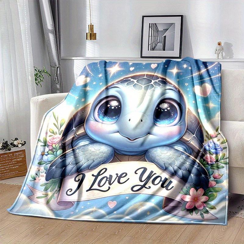 1pc Turtle Printing Lightweight Flannel Blanket, Comfortable and Warm Blanket, for Camping Sofa Bed and Couch Office, in All Seasons