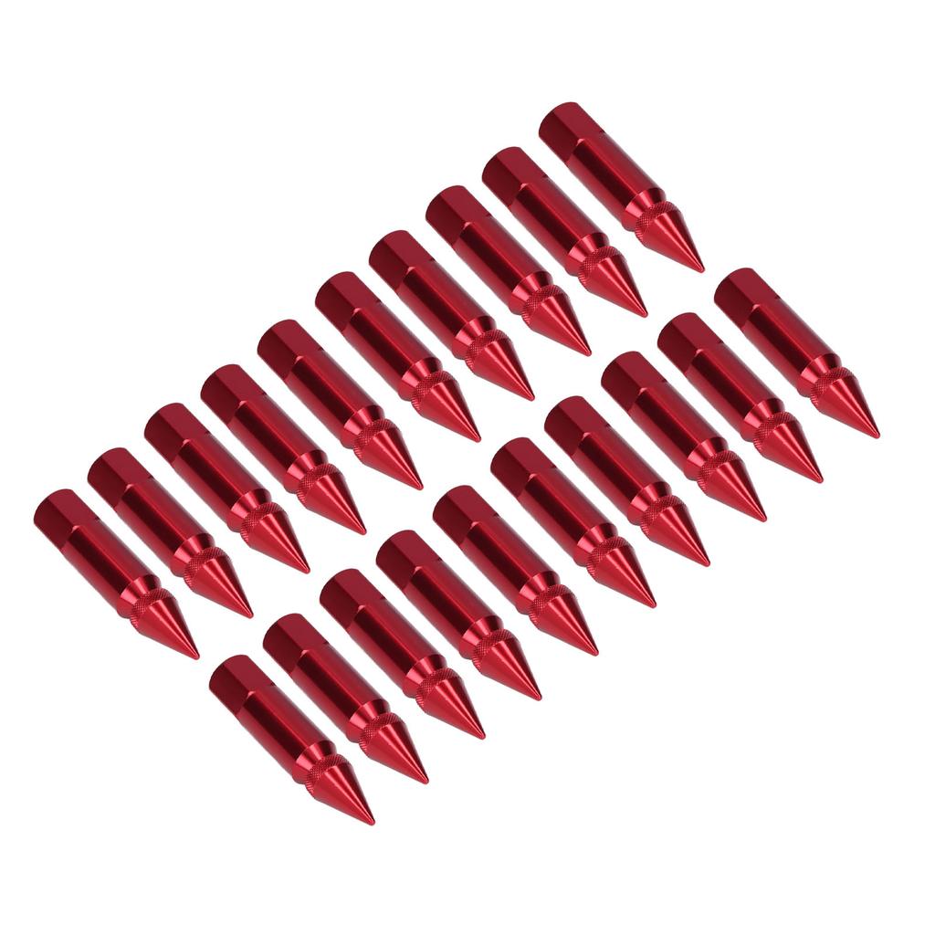 20pcs Universal M12x1.5 Racing Wheels Rims Lug Nuts 90mm Aluminium Alloy Spiked Nuts with Socket KeyRed