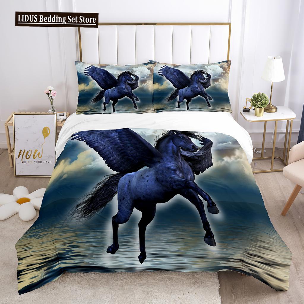 Unicorn Duvet Cover Set White Horse With Wing 3D Print King Size Polyester Comforter Cover For Kids Bedding Set With Pillowcase