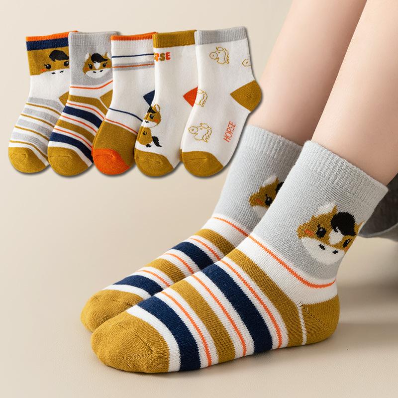 5 Pairs Baby Cotton Socks Soft Cartoon Short Socks For Newborn Toddler Kids Boys Girls Age 0-10 Years Cute Sports Ankle Socks