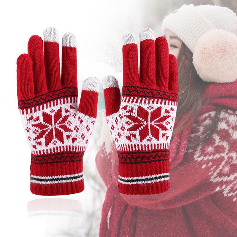 Winter Warm Knitted Gloves Fashion Snowflake Embroidery Touchscreen Gloves For Women Men New Year Gift