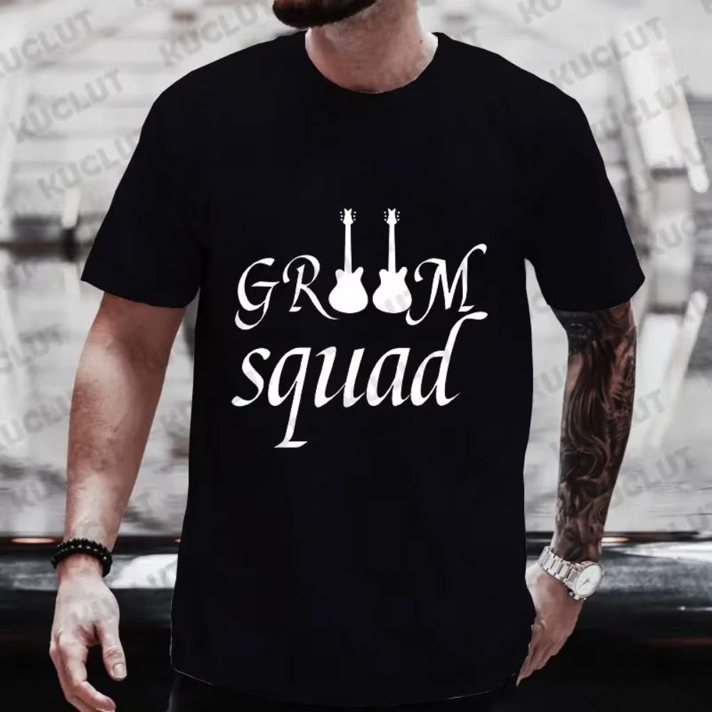 Guitar Graphic Tops Team EVG Groom Squad Best Man T Shirt Groomsman Tees Single Farewell Bachelor Stag Party Wedding Blouses