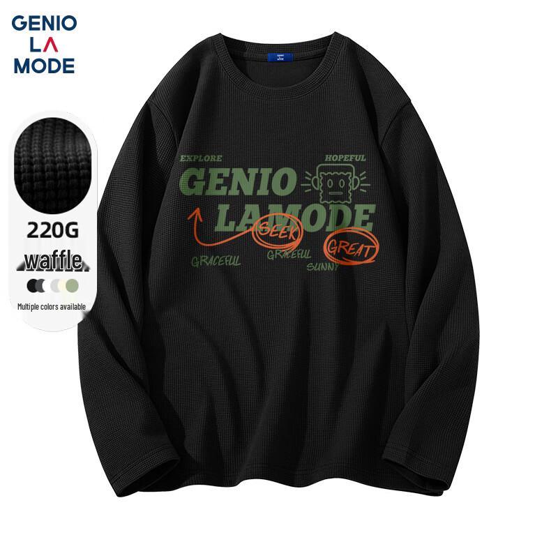 

GENIOLAMODE Men s Heavyweight Waffle Knit Long Sleeve T-Shirt with Trendy Logo Print 2XL