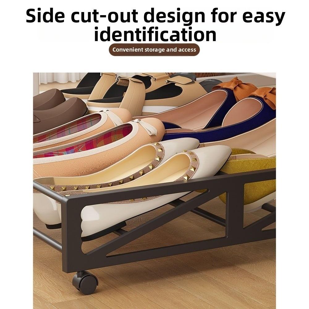 Simple Movable Shoe Storage With Wheels Pull-Out Shoe Rack Hidden Under-Bed Shoe Rack Home