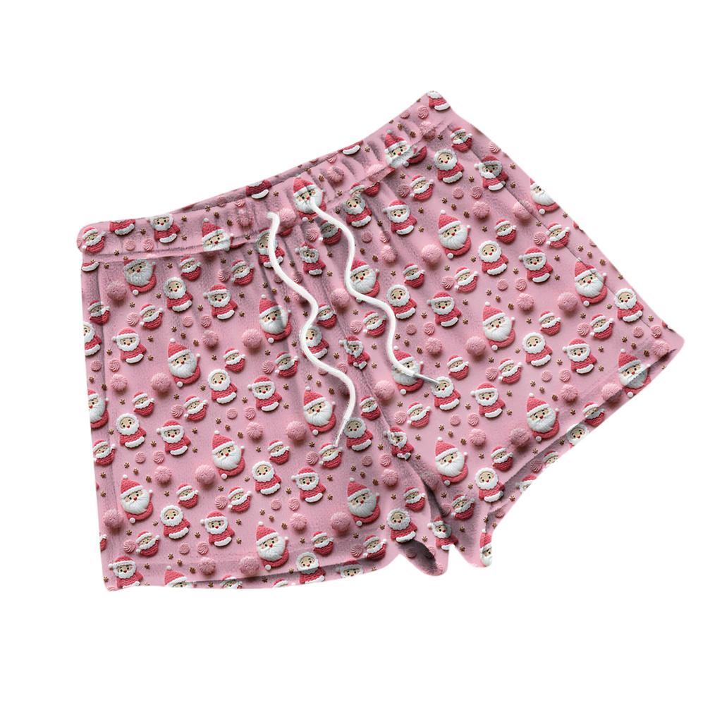 Damen Modische Locker Geschnittene Pyjamashorts Mit Fleece Weihnachtsprint Freizeithose