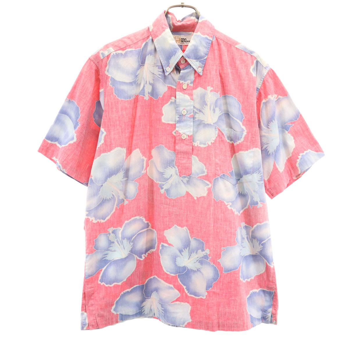 

reyn spooner 80-е годы Золотой ярлык Винтажная рубашка Алоха с принтом гибискуса с обратной печатью с коротким рукавом на пуговицах Мужская Б/У
