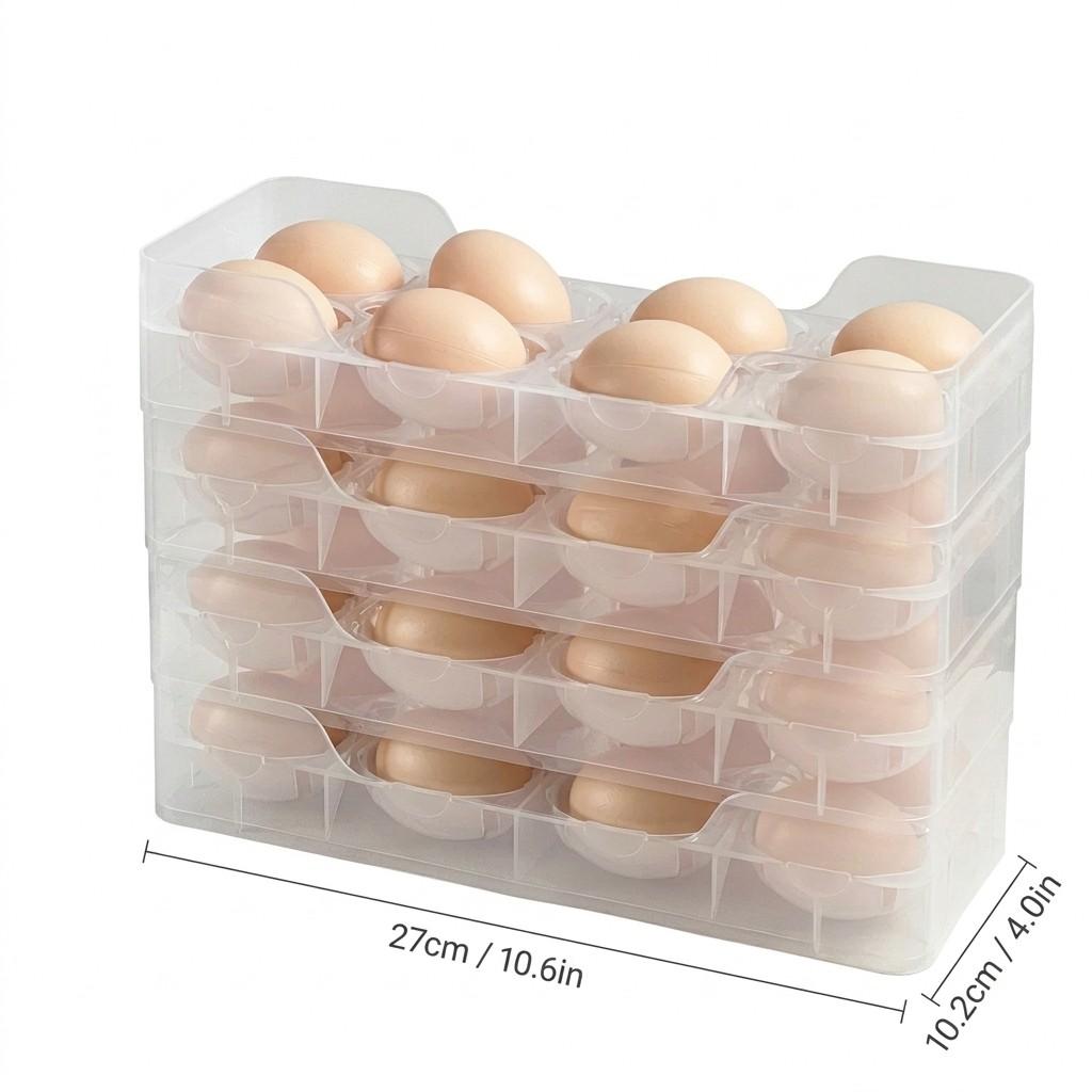 Egg Storage Box Refrigerator Organizer Stackable Plastic Food Containers With Lids Portable Handle Space Saving Kitchen Holder