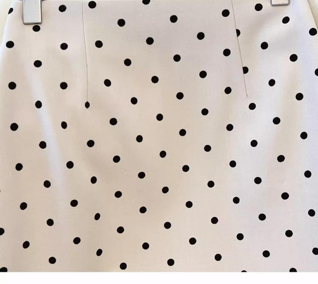 Damen-Polka-Dot-Rock mit hohem Bund und schmaler Passform - Frühling & Herbst 2025, Französische Eleganz, Hüftbetont, Halblang mit Schlitz