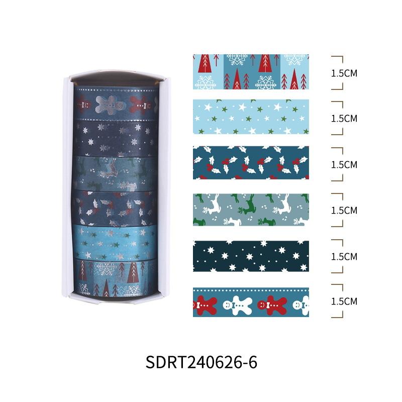6rolls Merry Christmas Washi Tapes Set Gold Stamping Adhesive Masking Tape Decoration Stickers for Diary Gift Packing