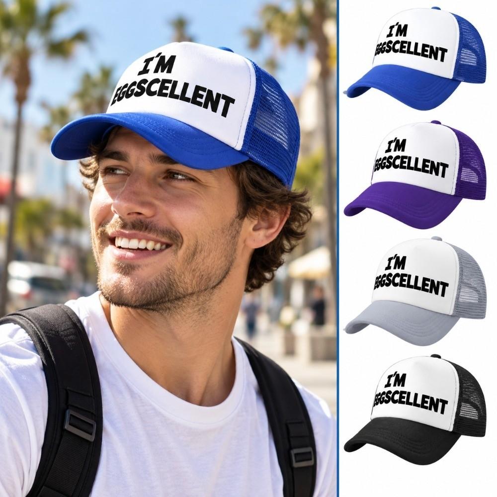 Foam Mesh I'M EGGSCELLENT Trucker Cap Curved Brim Snapback Cap Fashion Golf Hat For Men Women