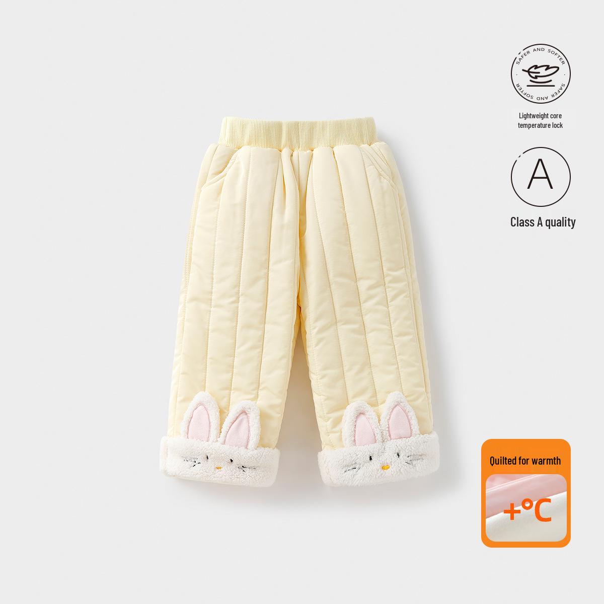 Girls Fleece-Lined Quilted Winter Pants - Warm 3-Layer Cotton Trousers for Toddlers 100 cm