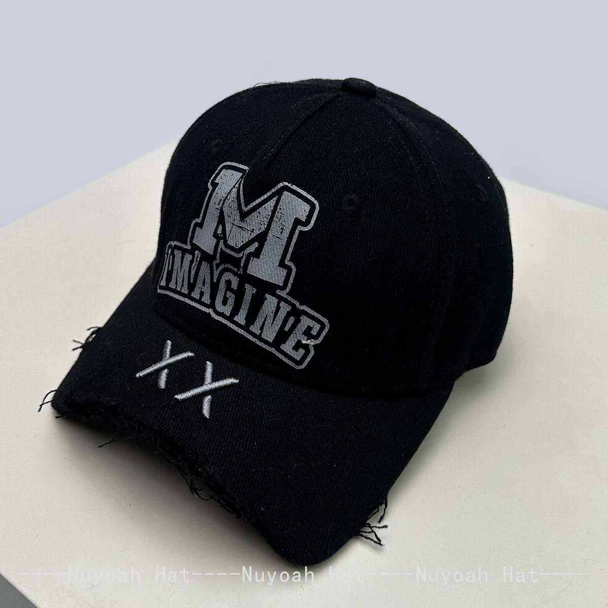 

New Men Women Retro Broken Style Printed M Letters Baseball Hats Sunshade Broken Eave Versatile Street Peaked Caps Fashion Niche 52-60cm