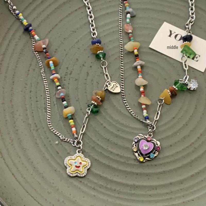 Seven-Color Stone Smiley Face Necklace - Y2K Style Women's Light Luxury Choker