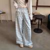 Women's High-Waist Lace Trim Plaid Patchwork Wide-Leg Pants, Spring/Autumn 2025.