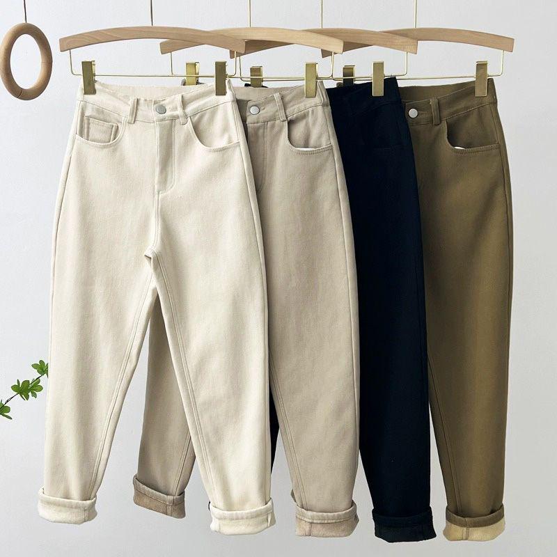 Women's Plus-Size Khaki High-Waisted Cropped Fleece Cigarette Jeans, Spring 2024