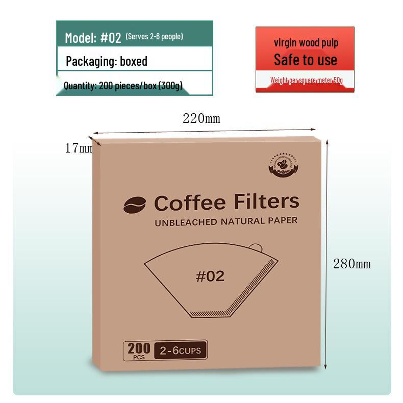 Fan-Shaped Hand-Pour Coffee Filter Paper, Raw Wood Pulp, V60 Type 04, Hanging Ear Design