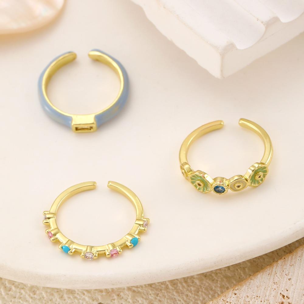 Trendy Temperament Enamel Lotus Leaf Fritillaria Colored Zircon Open Stackable Ring for Women Stainless Steel Designer Jewelry