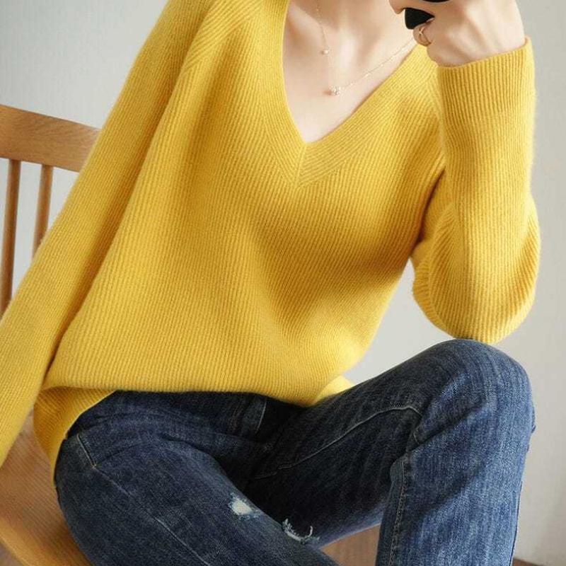 Loose Sweater Women's Outer V-neck Bottoming Shirt Solid Color Thread Thin Tops Knitted Sweater
